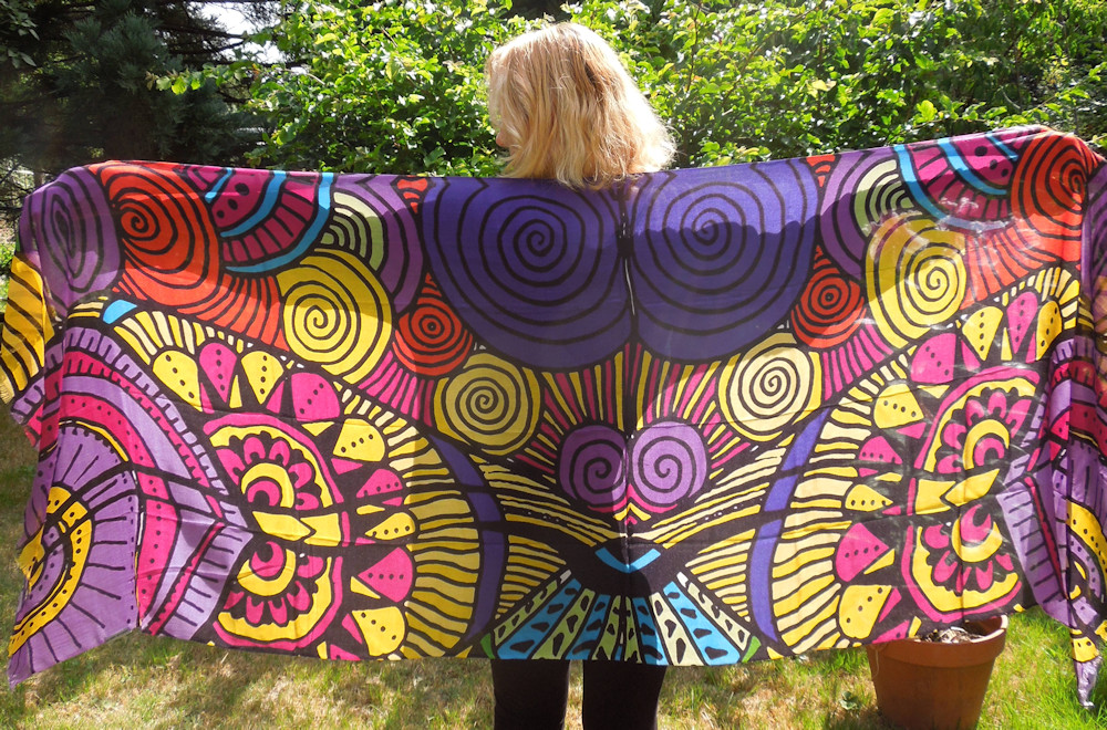 Modal art scarf spirals purple