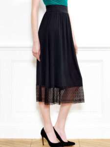 A black lace layered organic skirt.