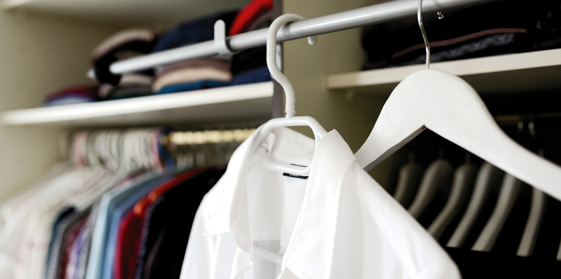 Sustainable wardrobe with white shirt in front